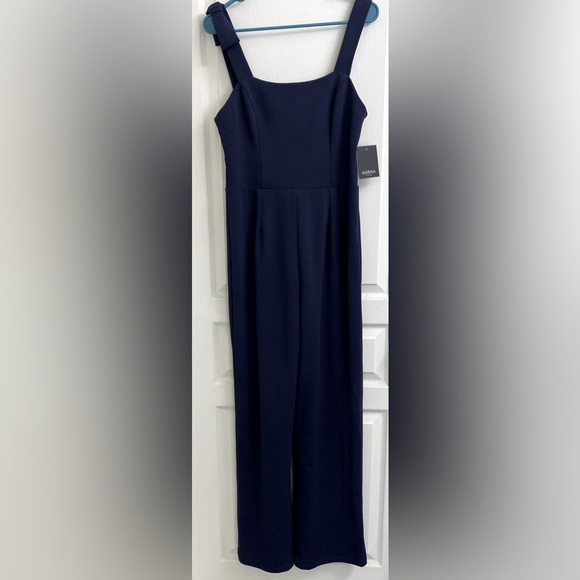 NWT Marina Sleeveless Navy Jumpsuit W Decorative Shoulder Bow Style# 262979 - Picture 2 of 8